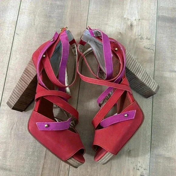 Matt Bernson Special Project Genuine Suede Leather Pink/Orange High Heel Sz 8.5 - Picture 1 of 8